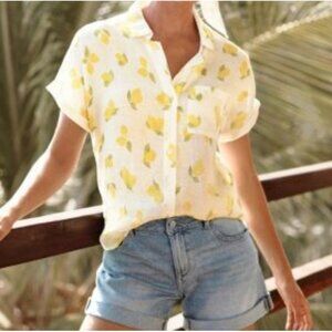 Garnet Hill 100% Linen Lemons Print Tunic Top Women XL 18 Button Down Beach